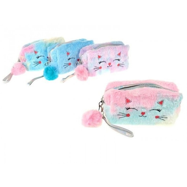 Portfard kozmetikai táska pomponnal, Adar, 18x11x7cm, többszínű