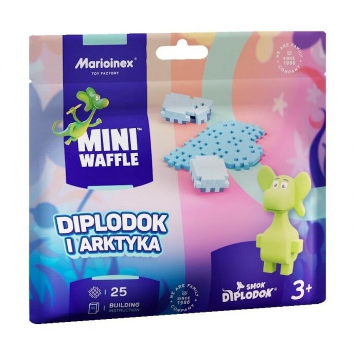Set de constructie Mini Waffle 25el, Diplodok si Arktyka, Marioinex, 190x170mm, pentru copii 3+