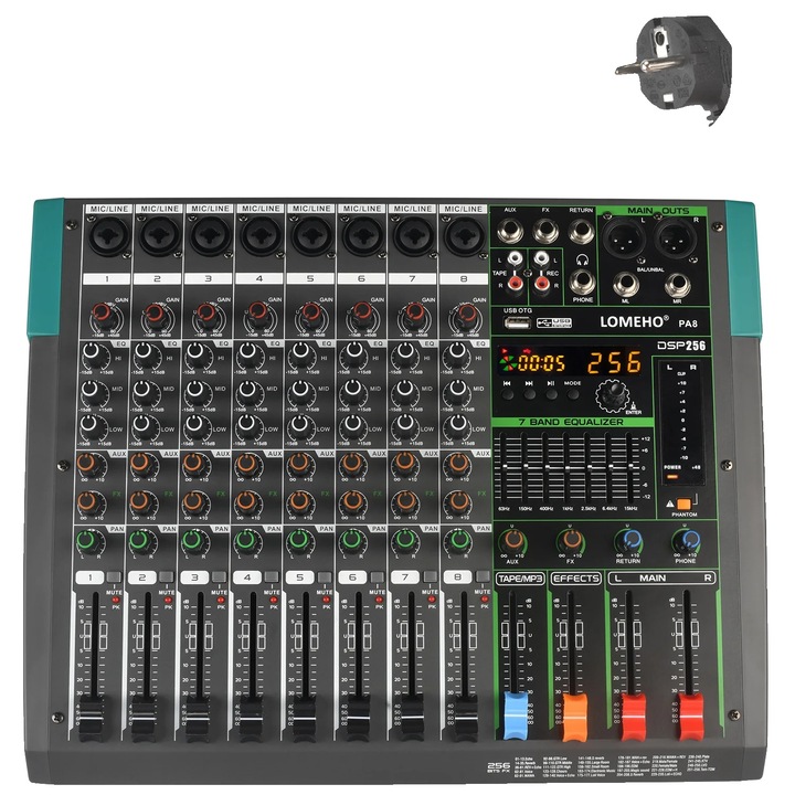 Audiokeverő, 256 DSP effekt, Bluetooth funkció, EU PLUG, 8 XLR csatorna