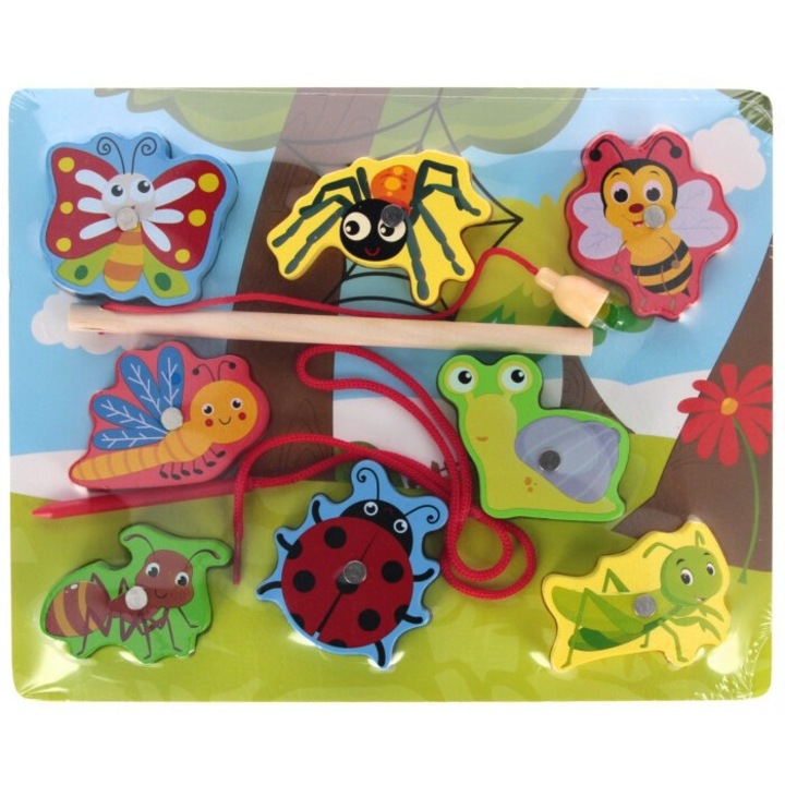 Puzzle educativ din lemn cu magneti, Mega Creative, insecte, 23x18x1cm, pentru copii 3+ ani