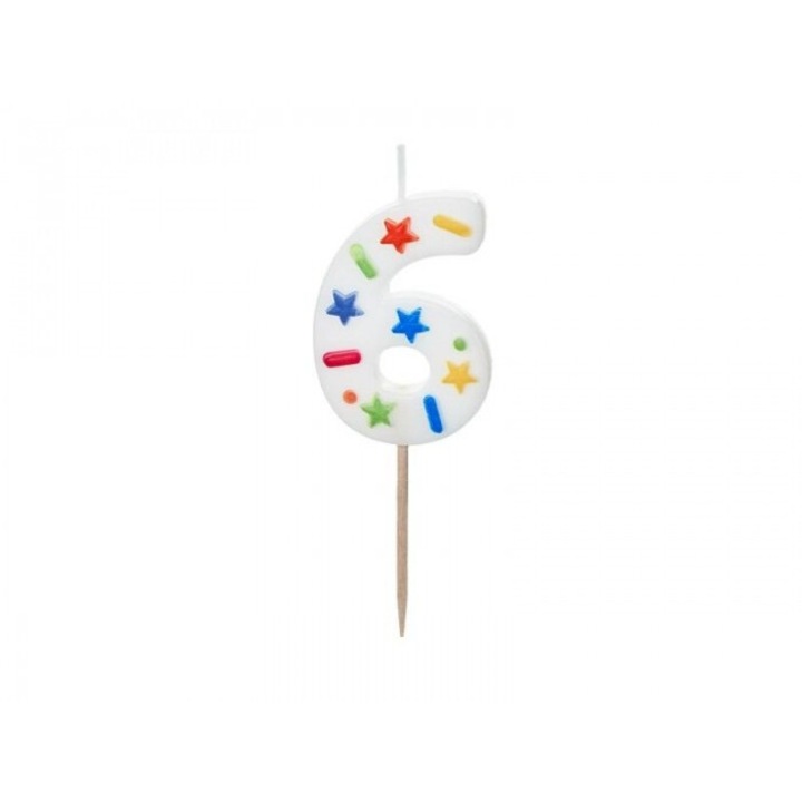 Lumanare aniversara, PartyDeco, cifra 6, multicolor, 5.5cm