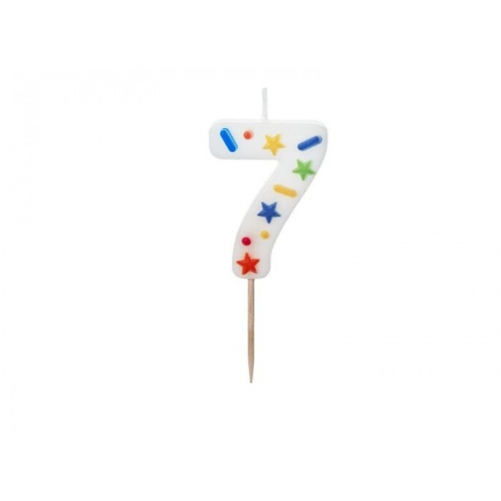 Lumanare aniversara, PartyDeco, cifra 7, multicolor, 5.5cm