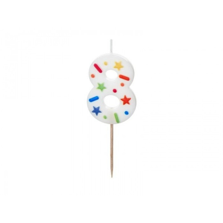 Lumanare aniversara, PartyDeco, cifra 8, multicolor, 5.5cm