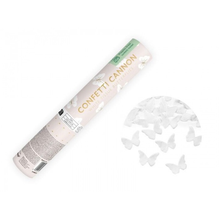 Tub confetti, PartyDeco, Model fluturi, 20cm, Alb