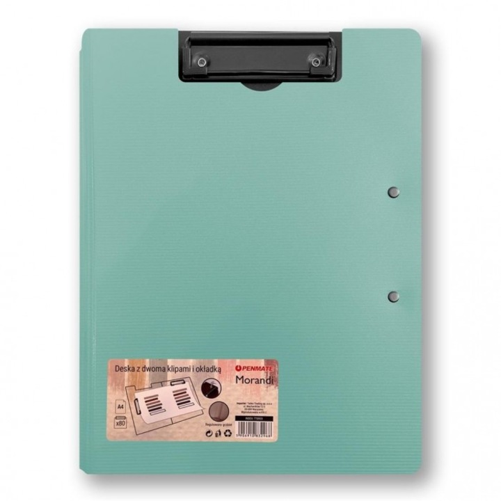 Клипборд с две щипки, Penmate, A4/A3, зелен, 230x315 мм