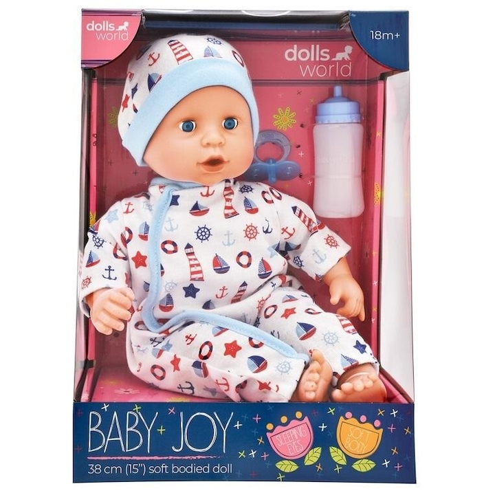 Кукли World Baby Joy 38см, бяла, с аксесоари, 30х22см