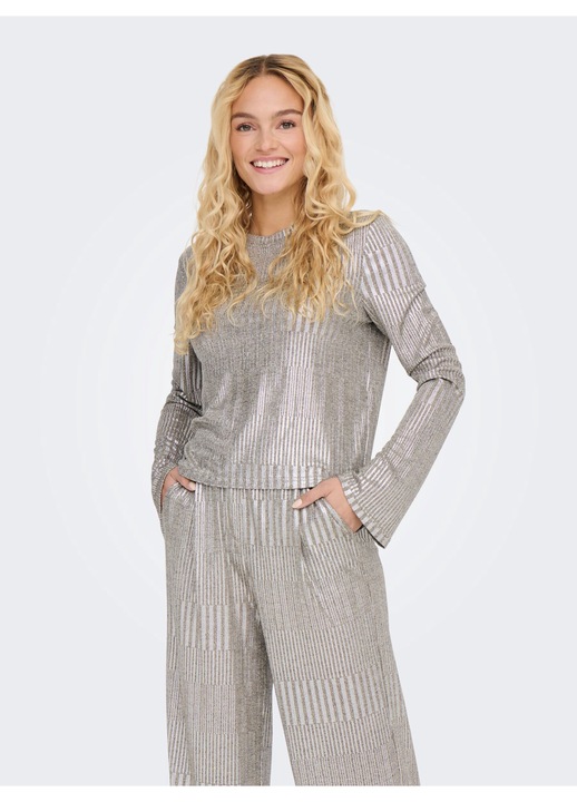 JDY női blúz, normál szabású, kerek nyakkivágással, hosszú ujjú, ezüst, poliészter