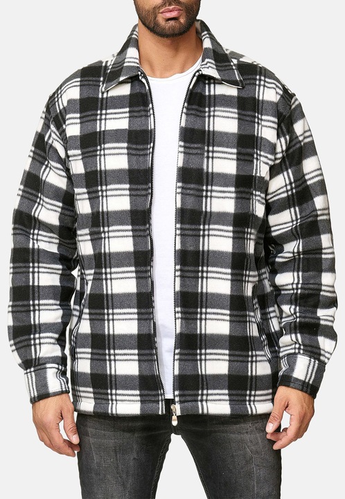 Férfi ing, Arizonas, polár kabát, kockás, világosszürke melanzs, 2 oldalzseb, cipzár, 2XL INTL