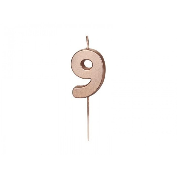 Lumanare ziua de nastere 9 auriu roz 4.5cm PartyDeco