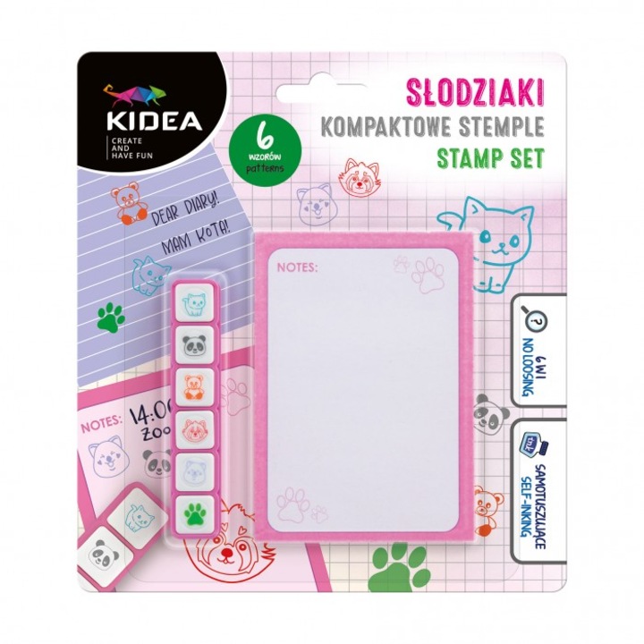Компактен комплект печати с 6 цвята, Kidea, сладки животни, 15x16.5x18см