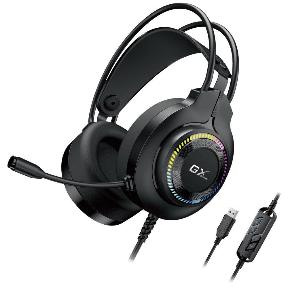 Casti cu fir Genius HS-GX580U, microfon, RGB, negru, 2m