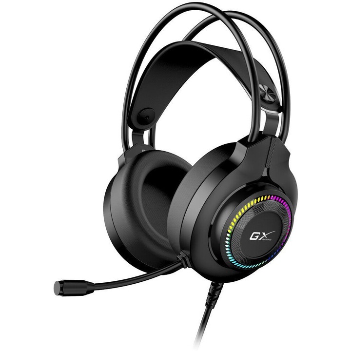 Casti cu fir Genius HS-GX580U, microfon, RGB, negru, 2m