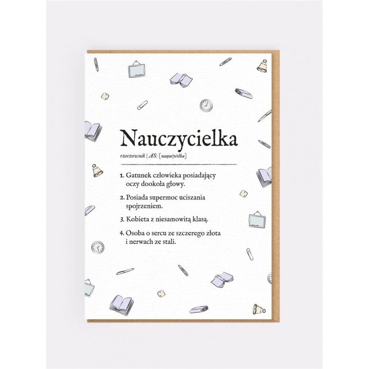 Karnet okolicznosciowy Nauczycielka, 12x17cm, set cu eleganta coperta eko kraft