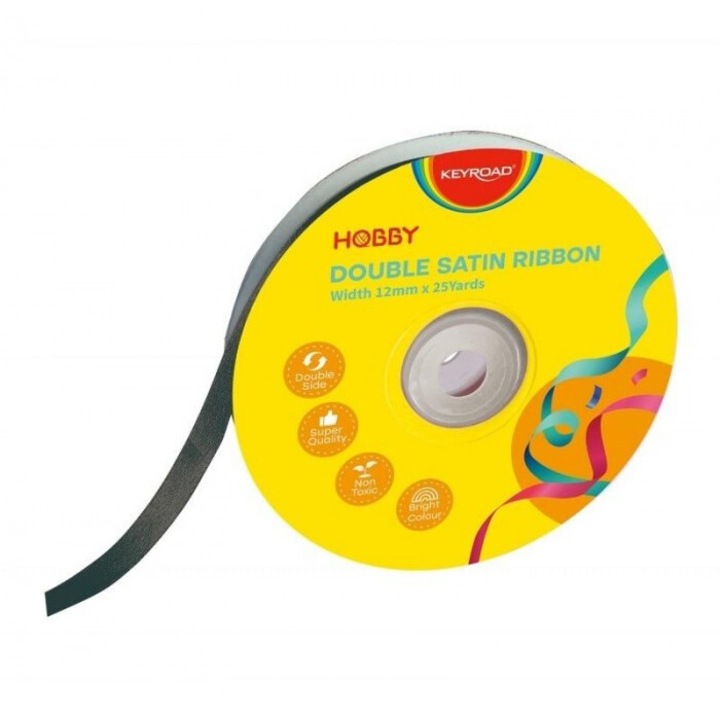 Keyroad fekete dupla szatén szalag 12mmx22,86m