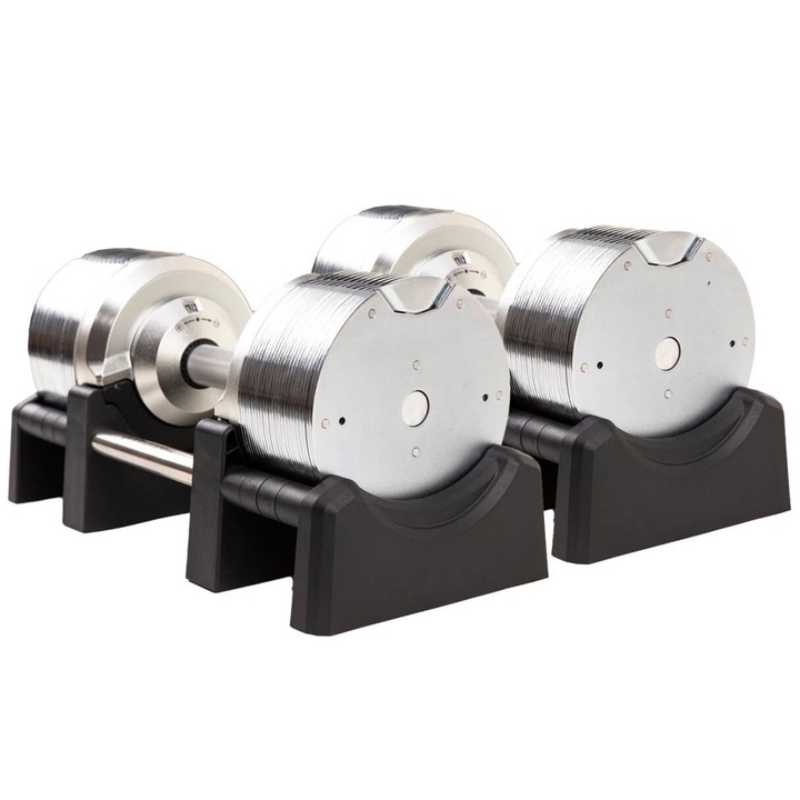 Set gantere ajustabile, Zoco Body Fit, YLK052, greutate totala 83Kg, Otel, Crom