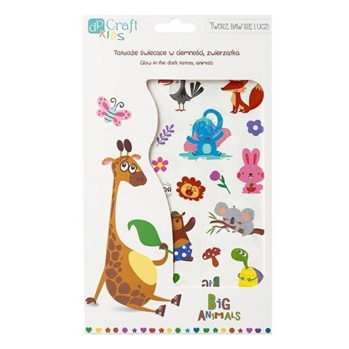 Временни татуировки, 2 арки, животни, Dalprint, цветни, усмихнати, светещи в тъмното