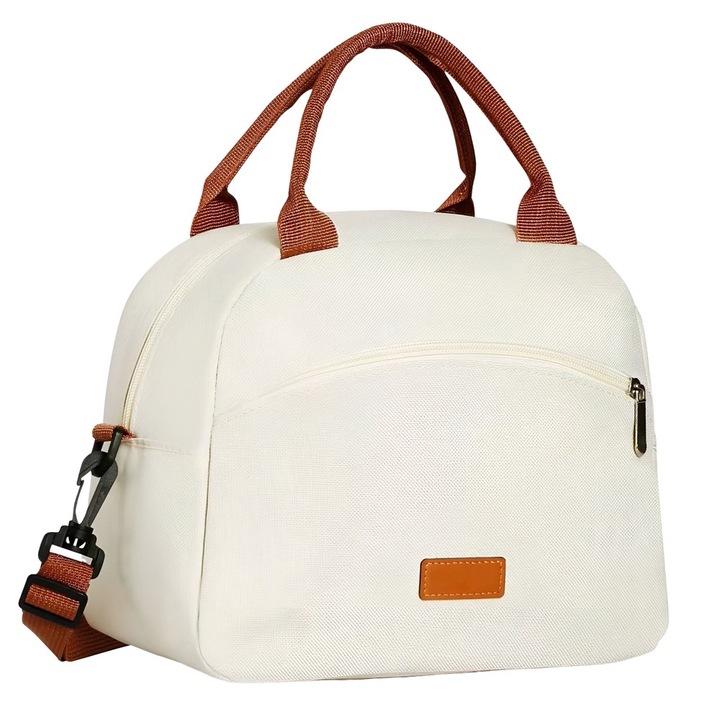 Многофункционална термоизолирана чанта, Commando Eats, за туризъм, офис или училище, многофункционална, терморегулируема, презрамка и дръжка, водоустойчива, 26x14,3x21,2 см, кремаво бяла