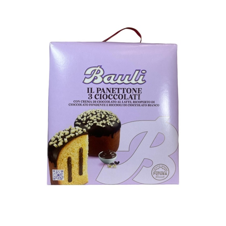 Cozonac italian Bauli Panettone Tre Cioccolati 750g - Termen de valabilitate 30.04.2026