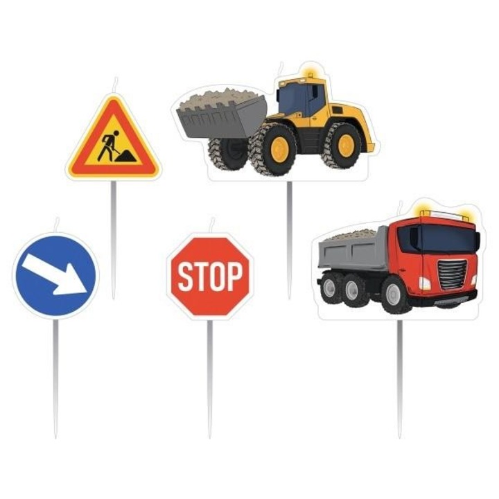 Комплект от 5 свещи за торта, Amscan, Construction Party, 125x158 мм, Многоцветни