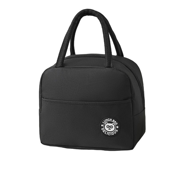 Термоизолирана ръчна чанта, Eats Command, за туризъм, офис или училище, мултифункционална, терморегулируема, външен джоб, водоустойчива, 22x14x19 см, черна