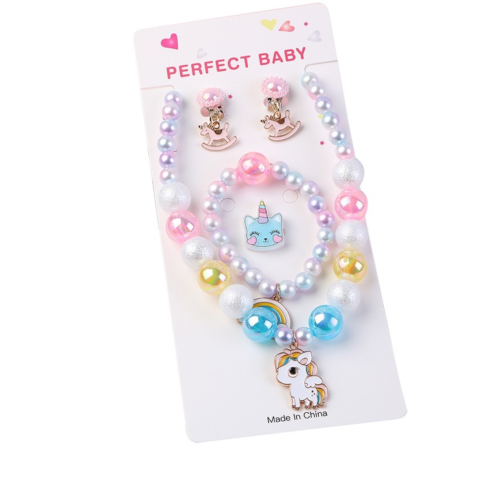 Детски комплект колие от мъниста, бижута, многоцветни