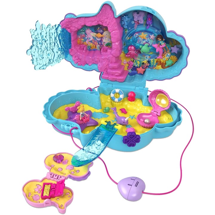 Játszókészlet Polly Pocket, Daddy & Me csikóhal táska, 2 babával, csikóhal formájú