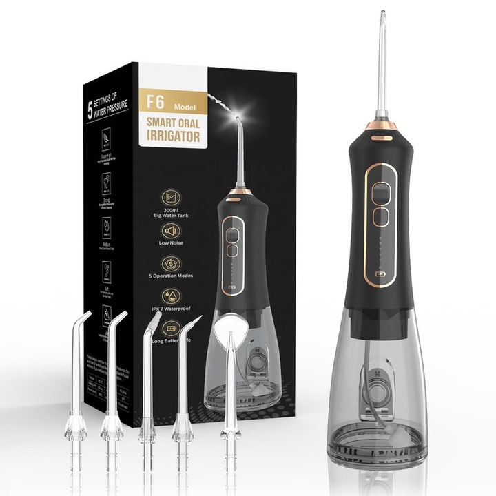 Professzionális szájöblítő, 5 nyomásfokozat, 1200 alkalom/perc, 300 ml-es tartály, fekete/sötétszürke szín