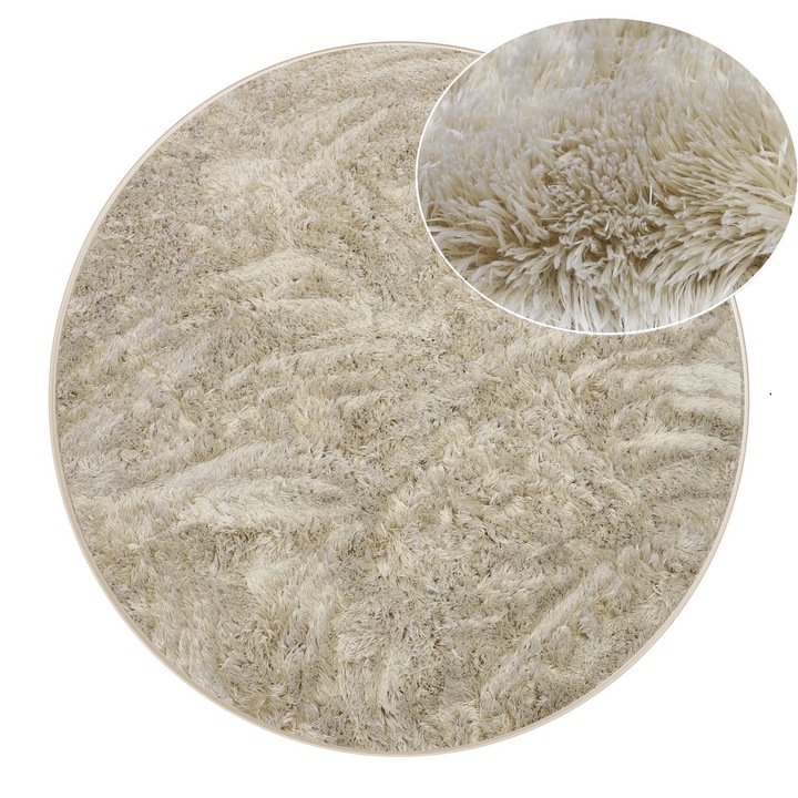 Килим, elSimone, Микрофибър, Изчистен, За Хол, Спалня, Антре, 160 x 160, Бежов