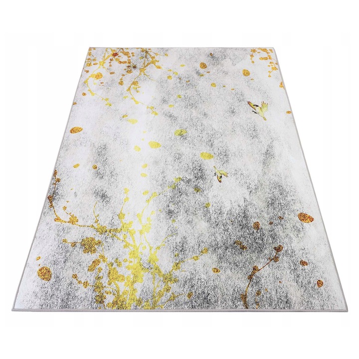 Covor, Simone, Elsimone Carpet, 80x150 cm, FloorArt, 100% Super Soft, Bumbac, Design 3D Modern, Usor de Curatat, Izolant Fonic, Versatil, Grosime 6mm, 80x150 cm, Bej, Gri