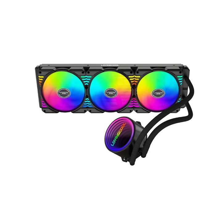 Cooler Procesor 360Radiator integrat multiplatform ARGB de racire procesor， Fudisenn, compatibil AMD/Intel，Viteza 2600±10% RPM， 40000HDurata de viata，negru，450x210x135mm