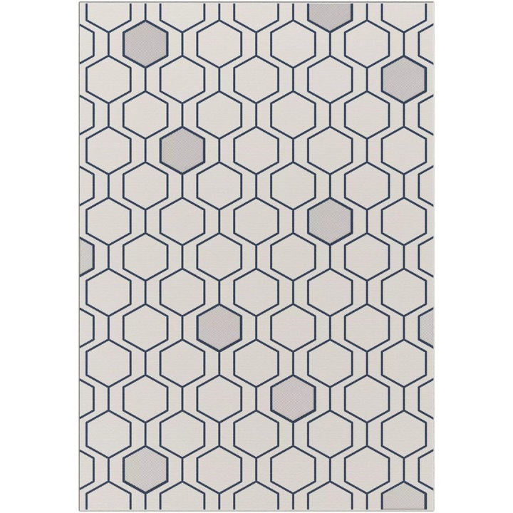 Covor, Fenix, 160 x 230 cm, Rezistent La Razele Uv, Realizat Prin Tehnica Tesutului Plat, Antistatic Si Antibacterian, Rezistent La Apa, Albastru Inchis, Estetica si functionalitate