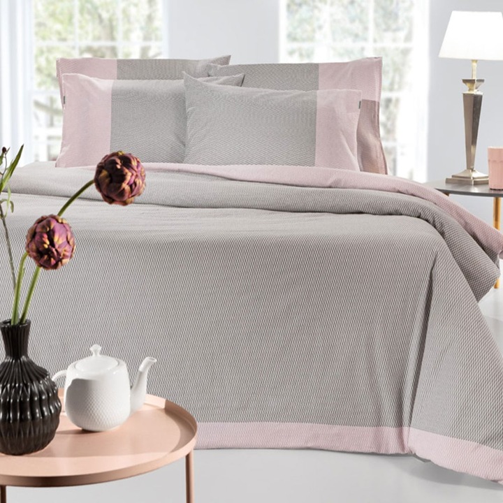 Lenjerie de pat, Guy Laroche, Set Sentonia Verona (4 piese), 100% bumbac, gri, dimensiuni variate