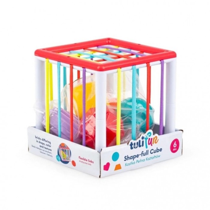 Un cub plin de forme Tulifun, cu 6 blocuri, multicolor, 162x155mm, pentru copii 6m+