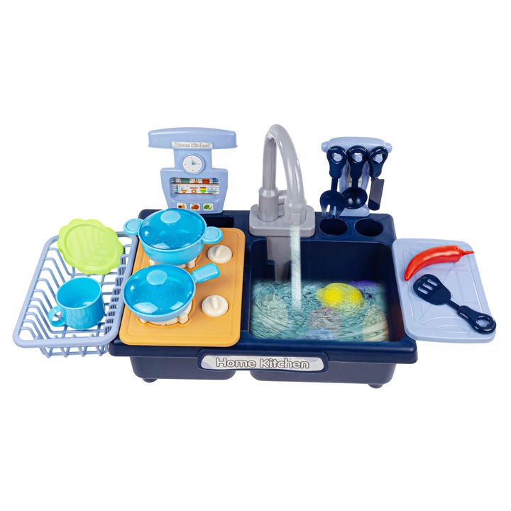 Set chiuveta pentru copii, robinet, aragaz, legume, fructe, albastru, 3+