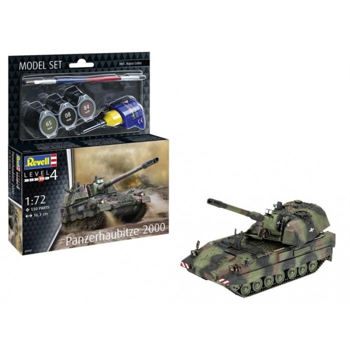 Танк Panzerhaubitze 2000 за изграждане, Revell, 163 мм, 1:72, 130 елемента, камуфлаж