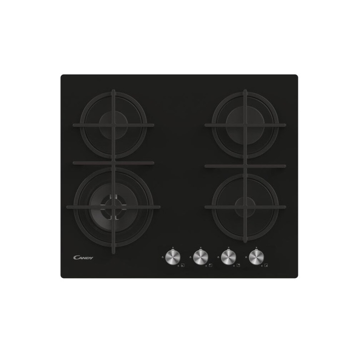 Plita gaz, Candy, 4 zone, sticla, neagra, 59.5x65x56cm