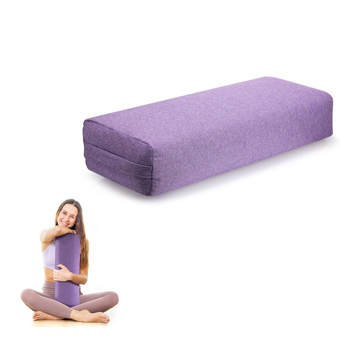 Demine jógapárna, lila színben, levehető vászonhuzattal - 65x25x15 cm, len + hab, relaxációhoz és ízületek kiegyenlítéséhez