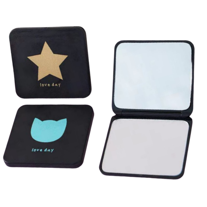 Set 3 Oglinda Dubla Mica de Buzunar pentru Make Up si Rearanjare Machiaj, Multifunctionala, 7.2 x 6.6 cm, Vanaxalife®, Negru