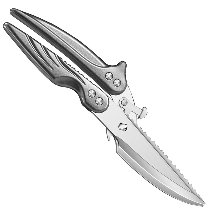 Foarfeca de bucatarie profesionale detasabile multifunctionale, Lecheng®, inox, desfacator integrat, potrivit pentru alimente, pui, peste, curcan, Gri