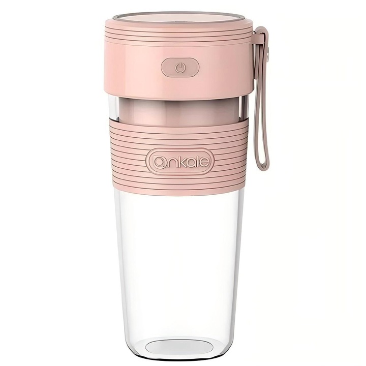 Hordozható gyümölcscentrifuga, 300 ml, 3D, USB újratölthető, rózsaszín