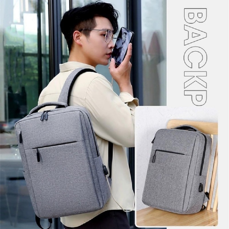 Rucsac laptop, 15 inch, gri inchis, impermeabil, cu port USB, 41x28x12cm