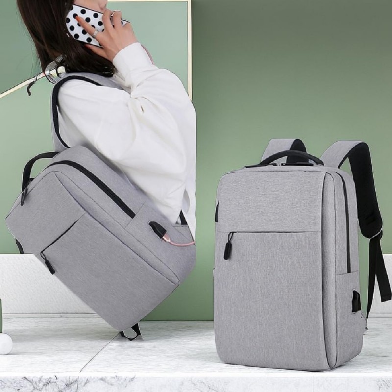 Rucsac laptop, 15 inch, gri inchis, impermeabil, cu port USB, 41x28x12cm