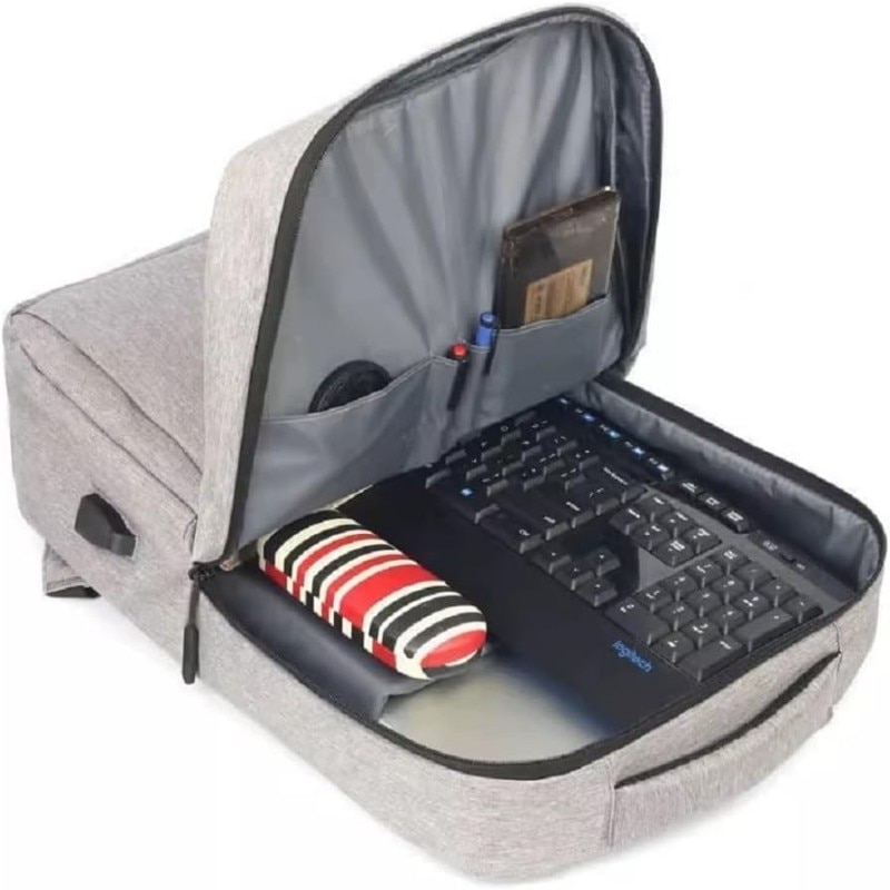 Rucsac laptop, 15 inch, gri inchis, impermeabil, cu port USB, 41x28x12cm