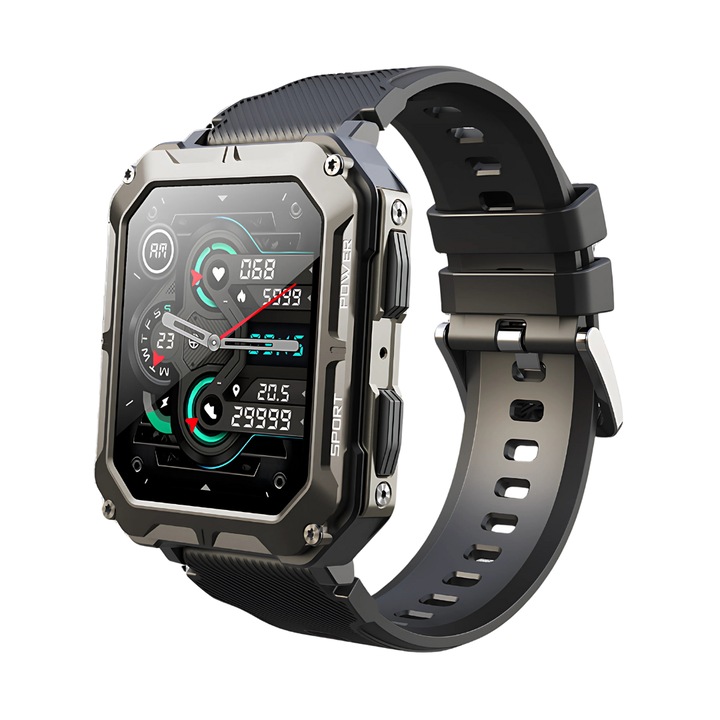 Ceas SmartWatch Pro, tovive®, Rezistent la Apa, Ecran Full Touch 1.83 inch, Android/IOS, Blouetooth Call, Control Muzical, 123 Moduri de Sport, Fitness Traker, Notificari Mesaje, Facebook, Apeluri, Monitorizeaza Tensiunea Arteriala, Pedometru, Negru