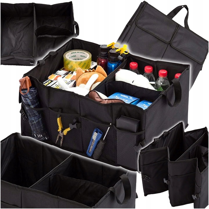 Nagy méretű csomagtartó, fekete, 55x38x26 cm, 9 zseb