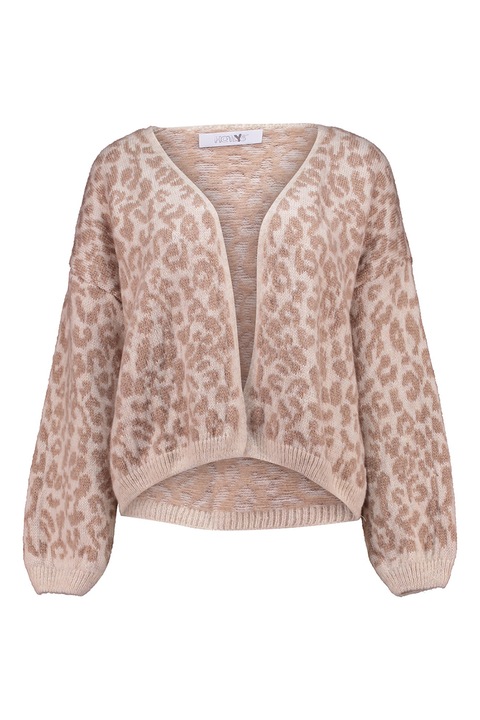 Hailys, Cardigan lejer cu imprimeu leopard, fara inchidere, Maro deschis