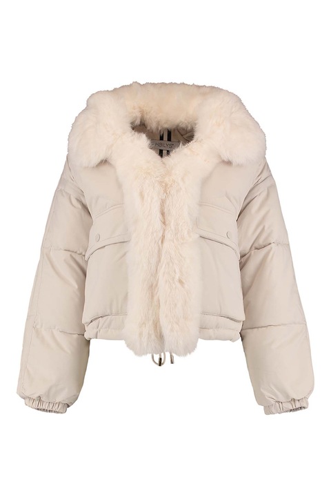 Hailys, Geaca cu blana sintetica, Alb fildes, XL