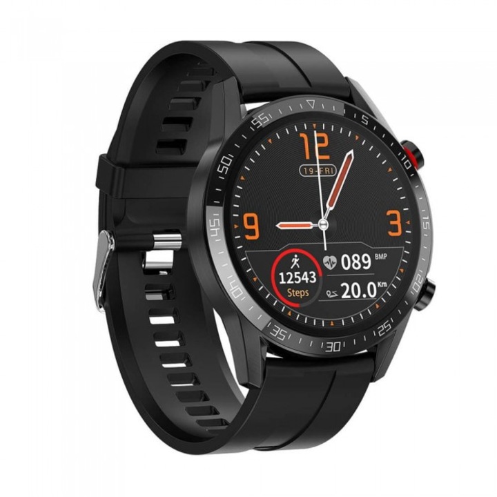 Smartwatch L13, R2Invest, monitorizare ritm cardiac, rezistent la apa IP68, negru