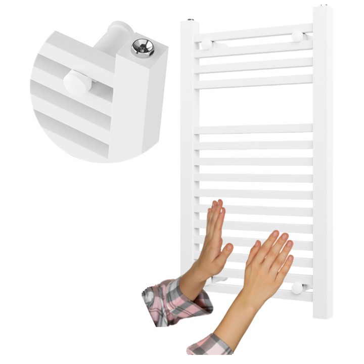 Radiator de baie, Granitan, Bergen, scara, 80x45 cm, 345W, 1/2", Conexiune inferioara, Alb