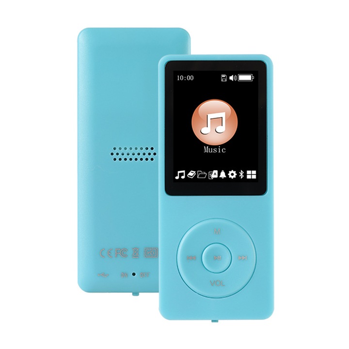 Преносим MP3 плейър, 32GB, със слушалки и високоговорител, поддръжка за запис на глас, изображения, видеоклипове, електронни книги, син